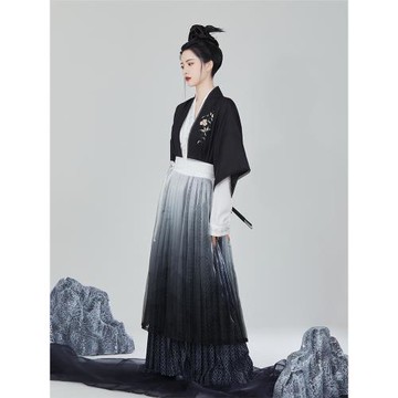 織造司原創宋制漢服[山河映畫]仿麻竹節飛機袖水墨國風漢元素褶裙