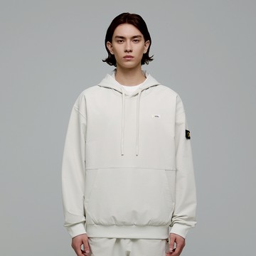 男女同款 ARCHELON 雙層刷毛長袖帽T - 淺米色