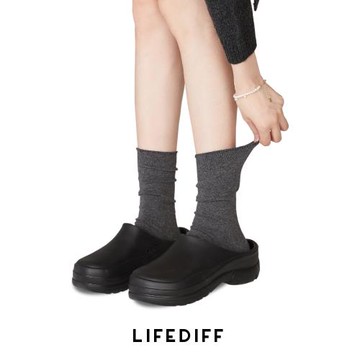 秋冬季純色堆堆襪月子襪產后純棉襪子女灰色中筒襪黑色無骨襪長襪