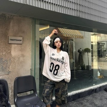 ♡ 𝑪𝒉𝒊𝒄 𝒖 ♡球衣長袖網透涼感新款戶外字母印花復古休閒防曬上衣美式運動寬鬆