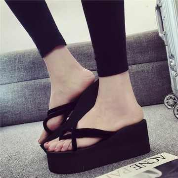 夏季新款韓版時尚外穿厚底坡跟松糕防滑女式夾角人字沙灘涼拖鞋潮