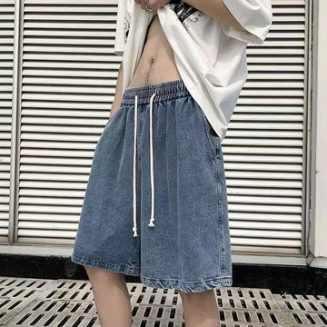 臺灣出貨 夏季男短褲 薄款韓版復古牛仔褲 短款牛仔闊腿褲 男款寬鬆顯瘦短褲 寬鬆顯瘦大碼五分中褲 男薄款鬆緊腰牛仔闊腿褲