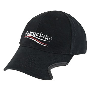 BALENCIAGA 巴黎世家 788752 品牌刷舊標誌棉質棒球帽.黑