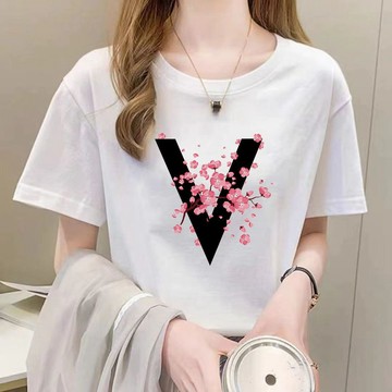 100%純棉短袖女 短袖女 圓領短袖女 印花上衣 白色t恤 運動休閒短袖 大碼短袖女 T恤女 夏季上衣女 女裝
