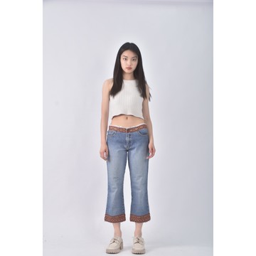 (L) 丹寧牛仔質感刺繡藍色長褲二手衣