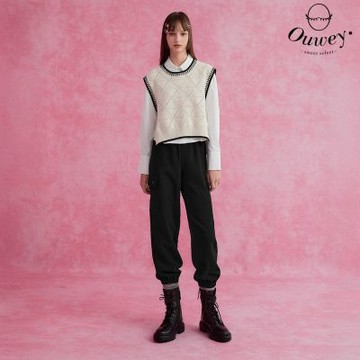 OUWEY歐薇 工裝千禧風大口袋九分縮口褲(黑色；S-L)3233396630