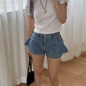 梵思羽2025春夏新款高腰顯瘦A型牛仔短褲女韓系時尚風61656#