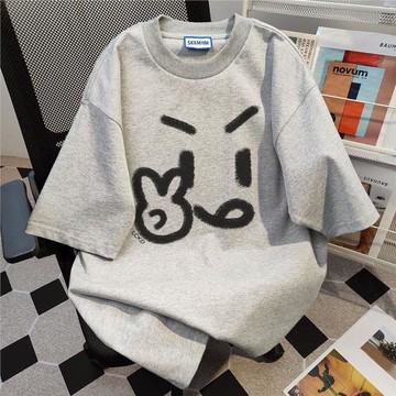 美式2025夏季純棉校園風趣味卡通印花短袖T恤潮牌內搭女休閑上衣