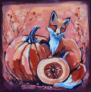狐狸绘画秋季原创艺术南瓜动物艺术品苗圃墙壁装饰