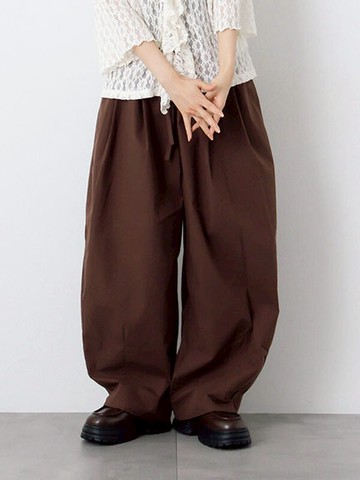 舒適鬆緊腰抽繩綁帶繭型寬褲(0F001085210) - ehka sopo
