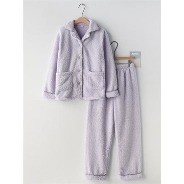 貝殼包邊睡衣男女款秋冬季羊羔絨加厚保暖加絨長袖情侶家居服套裝