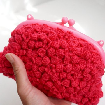 巴巴手工罌粟粉撲針織迷你包 No.C1504