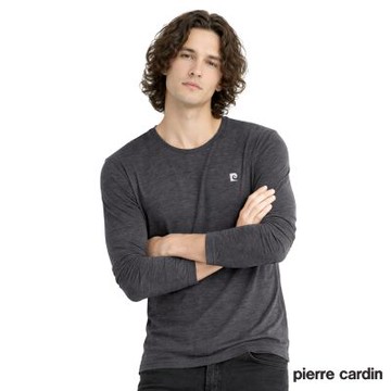 皮爾卡登 輕暖親膚保暖圓領長袖T恤-單件-麻黑