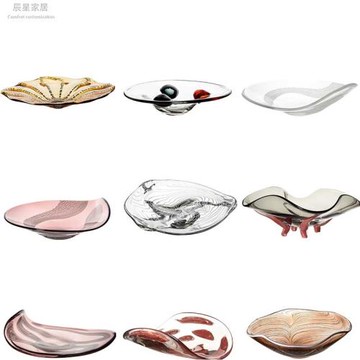 (免運)北歐風高檔簡約抽象派藝術玻璃果盤創意琉璃軟裝家居客廳裝飾擺件