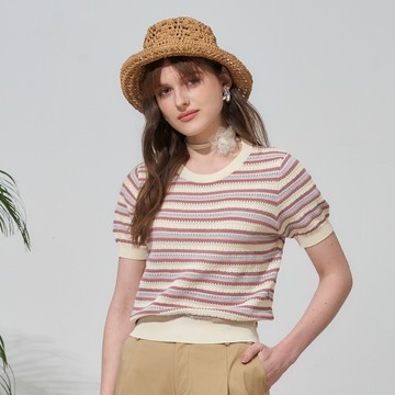 CLL巧玲瓏 粉彩條紋針織上衣 7128906