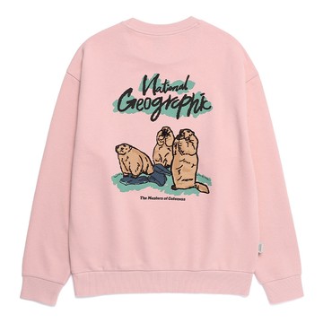 男女同款 土撥鼠印花 衛衣 - 粉紅色