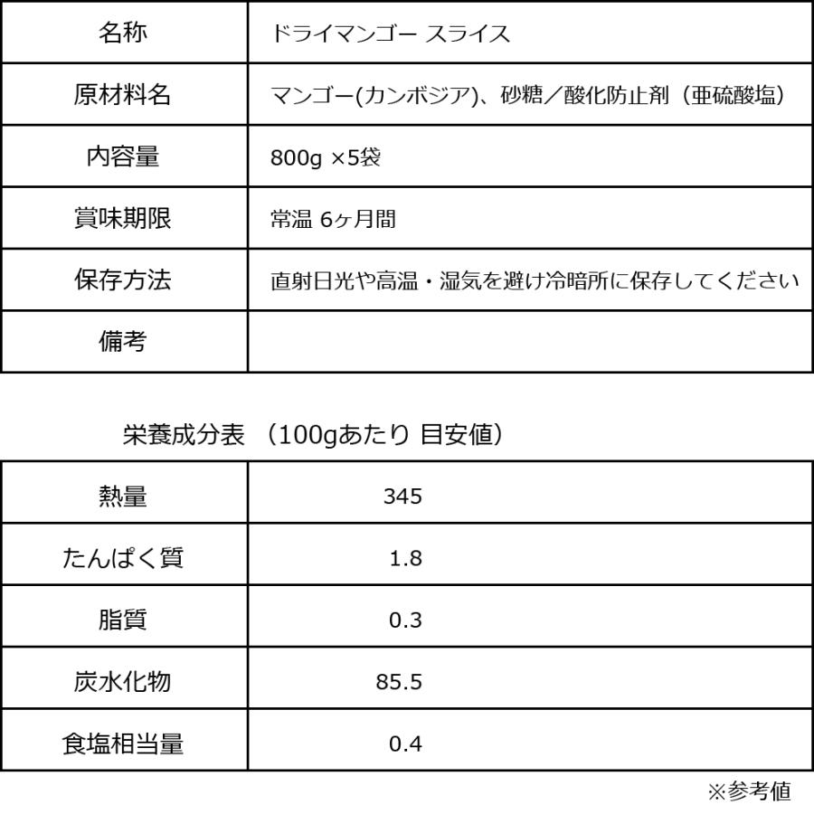 ドライ マンゴー 800g×5袋 カンボジア産 ドライマンゴー メール便限定 送料無料 砂糖使用