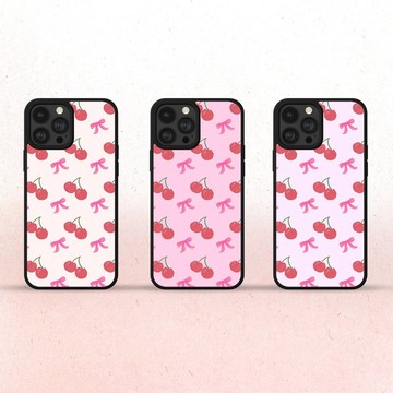 奶油粉櫻桃 1 個蝴蝶結 1 個 iPhone 手機殼 三星手機殼