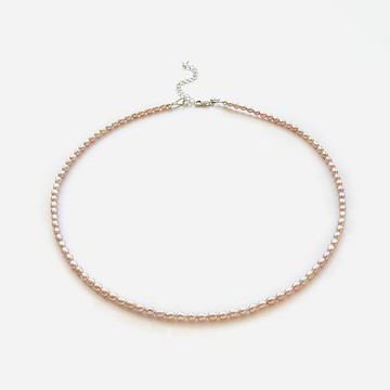 氣質粉紫 米粒淡水珍珠 純銀可調整項鍊 | 可改為 14Kgf 包金材質