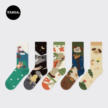 Taiga. 中筒襪女韓版韓系可愛趣味長襪卡通小動物純棉襪子