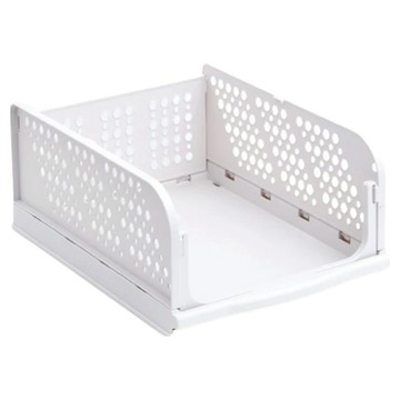 抽屜式折疊收納籃 多層疊放 鏤空透氣  44 x 33 x 19cm  白色  1個