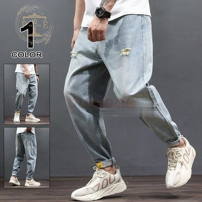 ダメージジーンズ メンズ ゆったりパンツ 大きいサイズ ダメージ加工 アンクルパンツ カットデニム Gパン ボトムス 通販 Lineポイント最大get Lineショッピング