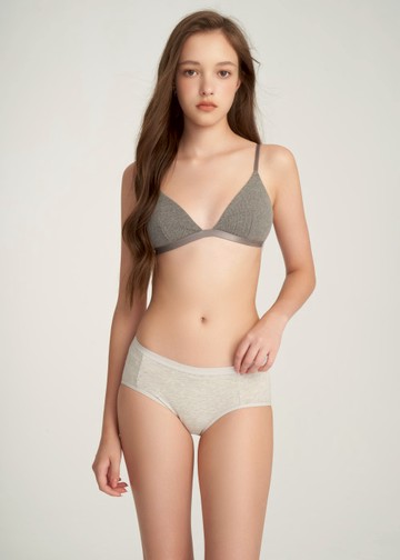 Back To School．中腰三角內褲(淺麻灰)