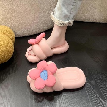 厚底拖鞋女夏季網紅外穿可愛花朵大腳板家居室內踩屎感防滑涼拖鞋