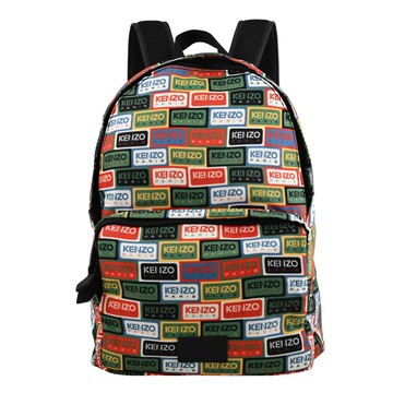 KENZO 5SA603 個性品牌滿版LOGO拼色印花後背包