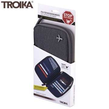 德國TROIKA防盜護照包TRV20/GY防感應卡夾設計款隨身包錢包(防RFID、防NFC竊盜)