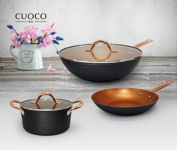 義大利CUOCO玫瑰金珍藏版手工錘紋不沾鍋具【美鳳有約推薦】