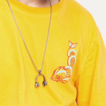 潮人HIPHOP嘻哈搖滾風格音樂耳麥耳機吊墜項鏈鈦鋼男個性街頭掛飾