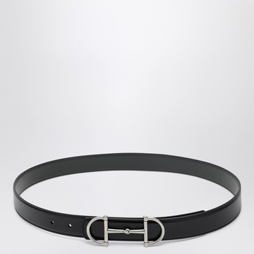 Reversible black/dark grey leather belt with Horsebit buckle