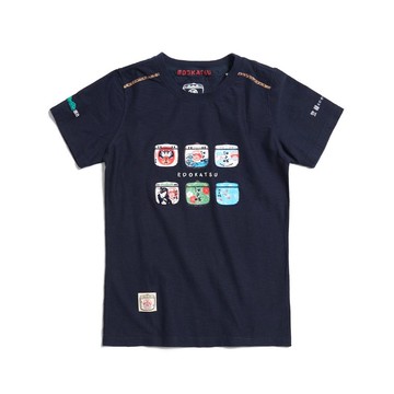 江戶勝 日系 女裝 酒樽印花LOGO短袖T恤(丈青色) #上衣