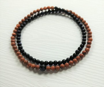 天然半寶石-幸運石系列-108顆金砂藍砂雙圈手鍊