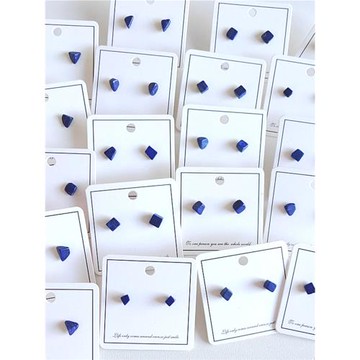 青金石耳釘簡約 女 小巧深藍色原創碎石手工耳飾男S925銀針