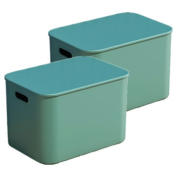 撞色帶蓋收納盒 PP材質耐磨耐用  龍膽綠  2個