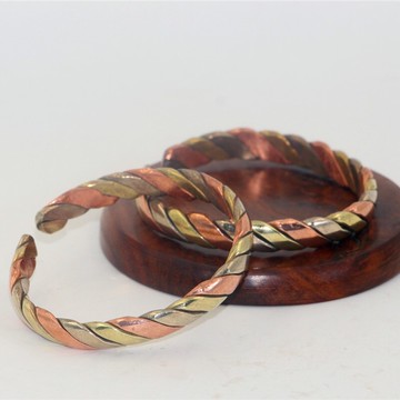 西藏旅游紀念品男女飾品鐲子禮品個性藏式三色銅手鐲編織開口手鐲