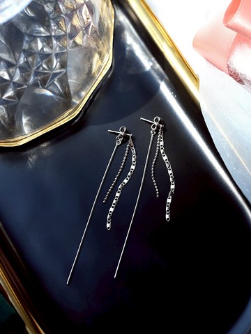 純銀鏈條流蘇后掛耳環女氣質德魯納酒店IU同款李智恩長款耳線耳墜1入