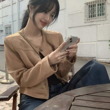 正韓外套 麂皮質感短版外套WHN1017-創翊韓都