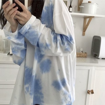 ins超火網紅扎染長袖t恤女秋季潮bf慵懶風chic百搭寬松上衣服