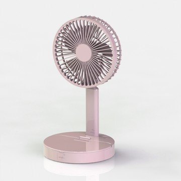 【限時優惠】USB充電化妝鏡迷你折疊風扇 - 粉色