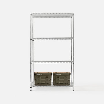 (組合) 特力屋加強防鏽鍍鉻四層架(液透)90x46x160公分+軍風綠木天板收納箱 小x2