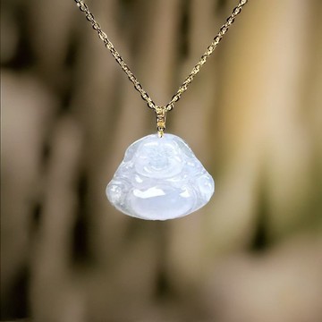 冰種翡翠彌勒佛項鍊 18K金鑲嵌墜頭 | 天然緬甸玉翡翠A貨 | 送禮