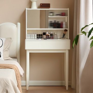 原木日式奶油風慕顏橡膠木實木含鏡化妝桌0.7MY516D02-(H014413010)