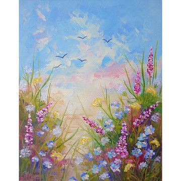 野花畫徑原創藝術草地牆藝術花卉油畫
