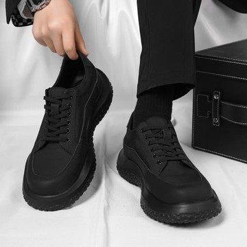 秋季男鞋透氣潮牌休閑運動鞋2025新款百搭黑色阿甘鞋男款厚底布鞋