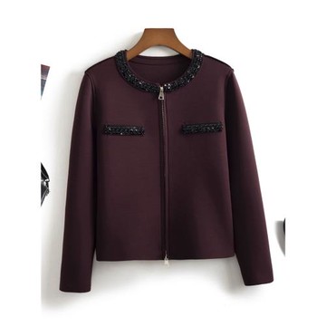 王炸！輕奢歐貨！復古小香風領口釘珠空氣棉拉鏈長袖開衫短外套女