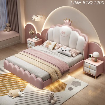 兒童床 卡通床 免運 開立發票 懸浮兒童床女孩夢幻公主床臥室輕奢少女粉色皇冠單人床2023年新款 快速出貨 兒童床D