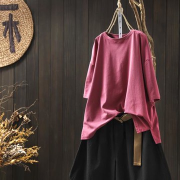 純棉粉色t恤女短袖寬松短款2025夏季新休閑百搭彈力打底套頭上衣